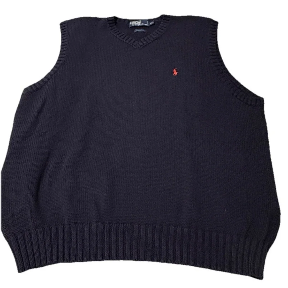 Polo Ralph Lauren Men's Navy Blue Cotton Sweater Vest XXL Classic Preppy